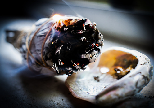 Burning Sage on abalone shell