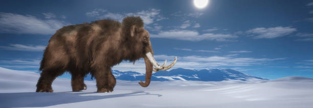 Mammoth in the middle of mountains . This is a 3d render illustration