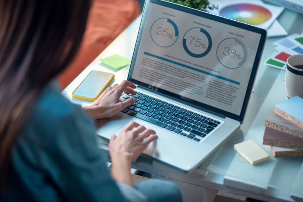 istock Close up of a laptop screen with presentation 1192610748
