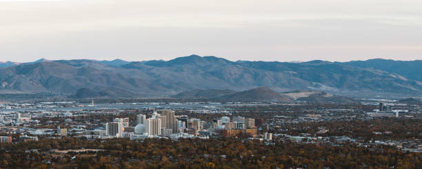 istock Sunset in the fall downtown Reno, Nevada panos 1192610842