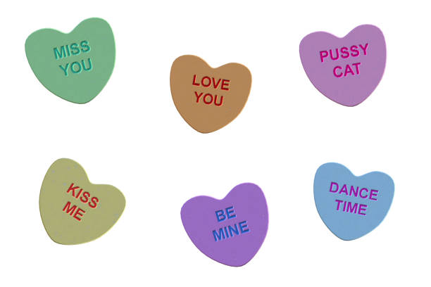 Set of candy hearts with words isolated on white, 3d render.
