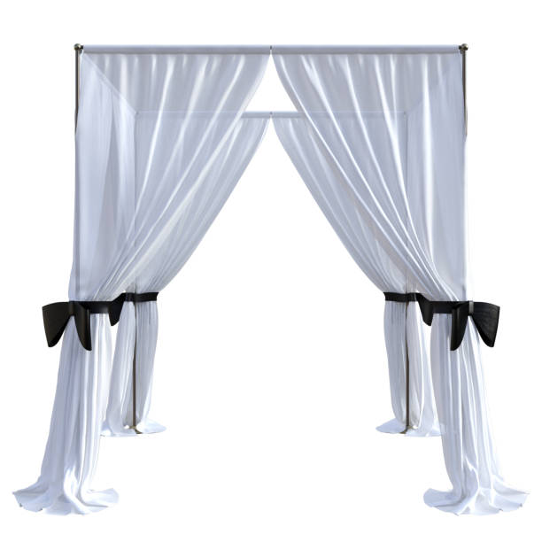 istock Elegant pergola with curtains and bows isolated on white, 3d render. 1192611785