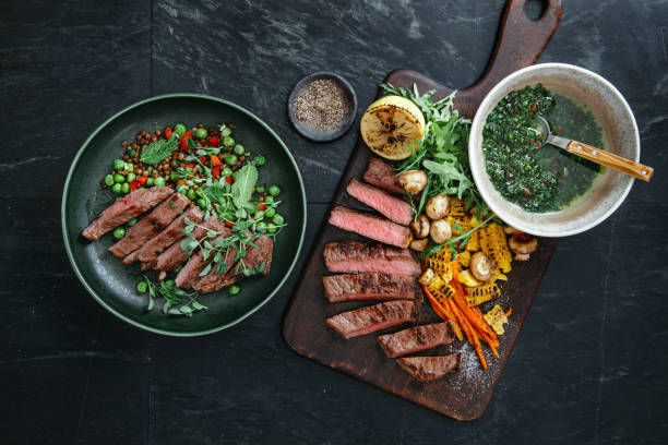 argentinisches steak - chimichurri horizontal beef steak stock-fotos und bilder
