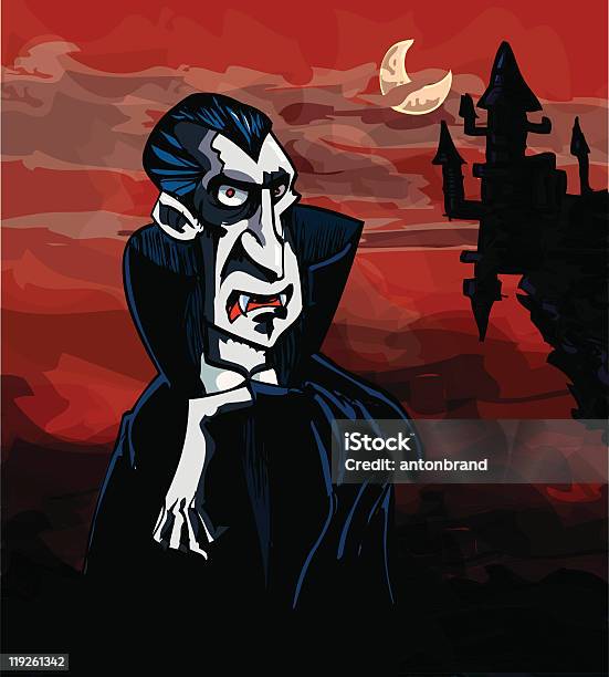 Cartoon Dracula With Castle Stock Illustration - Download Image Now - Adult, Animal Teeth, Cartoon