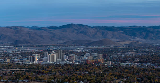 istock Sunset in the fall downtown Reno, Nevada panos 1192613971