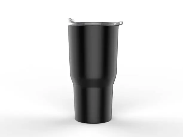 Photo of Blank Stainless Steel Tumbler with Lid for branding mock up. 3d render illustration.