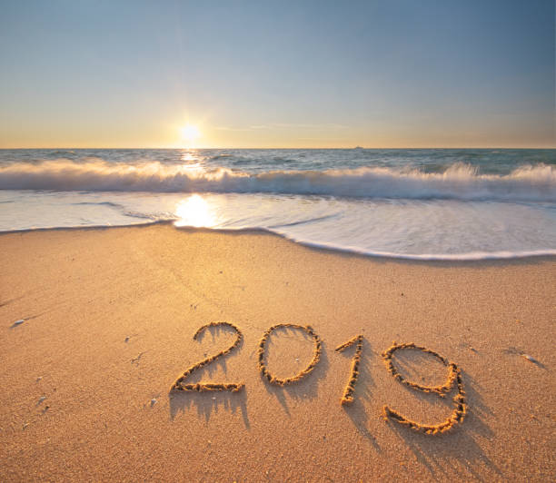 istock 2019 year on the sea shore. 1192617534
