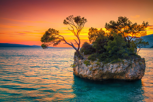 Well known wonderful nature place and touristic attraction with small rock island near Brela resort, Makarska riviera, Dalmatia, Croatia, Europe
