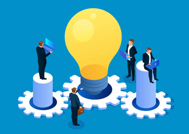 illustrazioni stock, clip art, cartoni animati e icone di tendenza di creatività aziendale e lavoro di squadra - solution light bulb business planning
