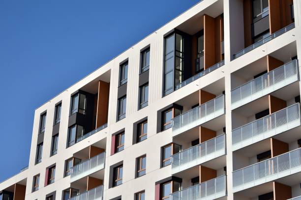 istock Modern apartment buildings on a sunny day with a blue sky. 1192624849