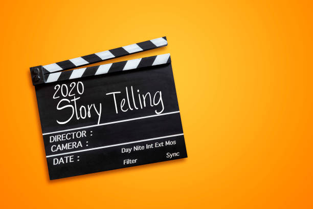 years 2020 story telling.world title on film slate concept idea on film slate for movie maker world title stock pictures, royalty-free photos & images