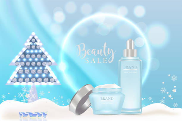 istock Beauty product ad design, blue cosmetic container with holiday concept advertising background ready to use, luxury skin care banner, illustration 1192642037