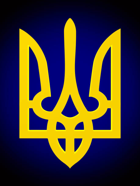 национальный герб украины на синем фоне. изолированная 3d иллюстрация - bandera стоковые фото и изображения