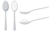Salt in spoon vector illustration top and front view.