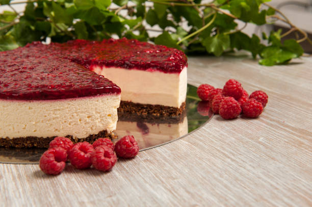 istock Close up detail of cheesecake with raspberry toping 1192644403