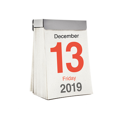 Calendar with Friday the thirteenth of December 2019