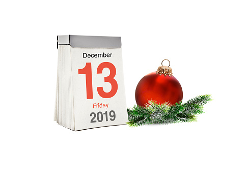 Calendar with Friday the thirteenth of December 2019