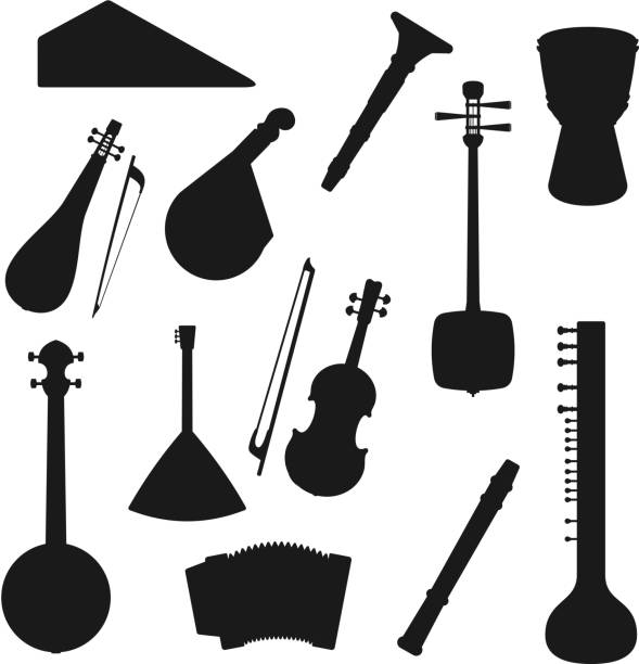 sylwetki instrumentów muzycznych i klasycznych - drum & bass stock illustrations