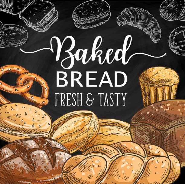 빵, 케이크, 컵케이크, 프레첼, 토스트, 샬라 - pretzel sesame vector snack stock illustrations