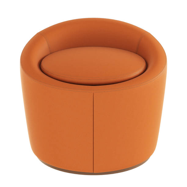 istock Round leather brown pouf on a white background. 3d rendering 1192654785