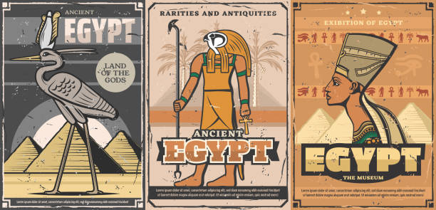 starożytny egipt nefertiti, piramidy faraona, horus - hieroglyphics egypt egyptian culture nefertiti stock illustrations