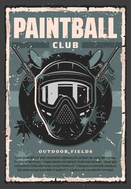 Vector illustration of Paintball markers, guns and mask. Shooting sport