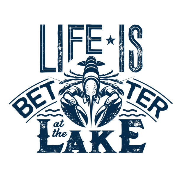 ilustraciones, imágenes clip art, dibujos animados e iconos de stock de impresión de la camiseta crayfish del club deportivo de pesca - cangrejo de río marisco
