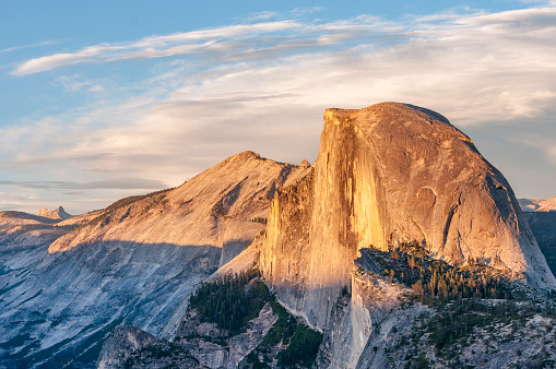 Half Dome is a granite dome at the eastern end of Yosemite Valley in Yosemite National Park, California USA
