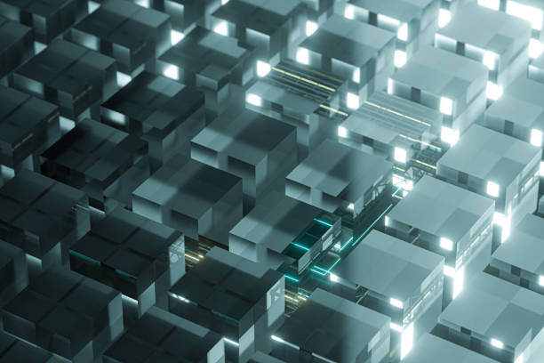 istock Steel frame and luminous cubes, 3d rendering. 1192661581