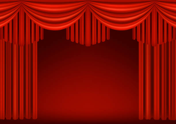 劇場舞台の赤いカーテン。演劇、映画館やプレゼンテーションのためのテンプレート。詳細なメッシュの図。 - curtain movie theater stage theatrical performance点のイラスト素材／クリップアート素材／マンガ素材／アイコン素材
