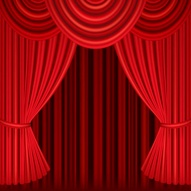 劇場舞台の赤いカーテン。演劇、映画館やプレゼンテーションのためのテンプレート。詳細なメッシュの図。 - curtain movie theater stage theatrical performance点のイラスト素材／クリップアート素材／マンガ素材／アイコン素材