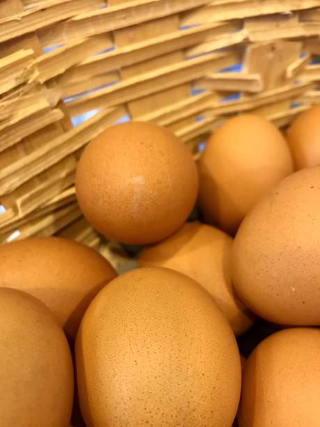 istock Natural village eggs in basket 1192664126
