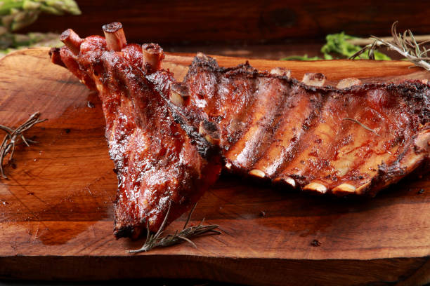 istock Marinated Grilled Baby Back Ribs on wooden platter 1192665219