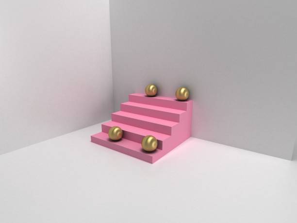 istock Gold sphere, pink stairs 1192665355