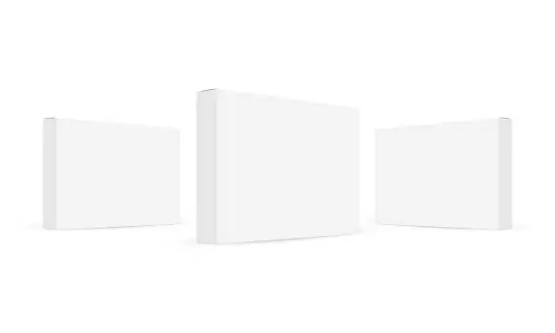 Vector illustration of Three rectangular carton boxes mockups isolated on white background