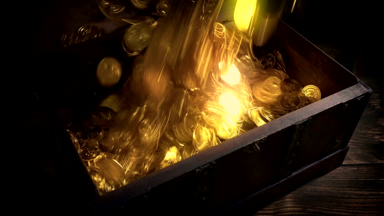 Shiny Gold Coins Pour Into Chest Fantasy Setting