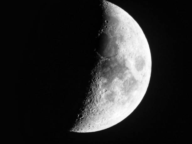 Beautiful half moon close view in dark night sky