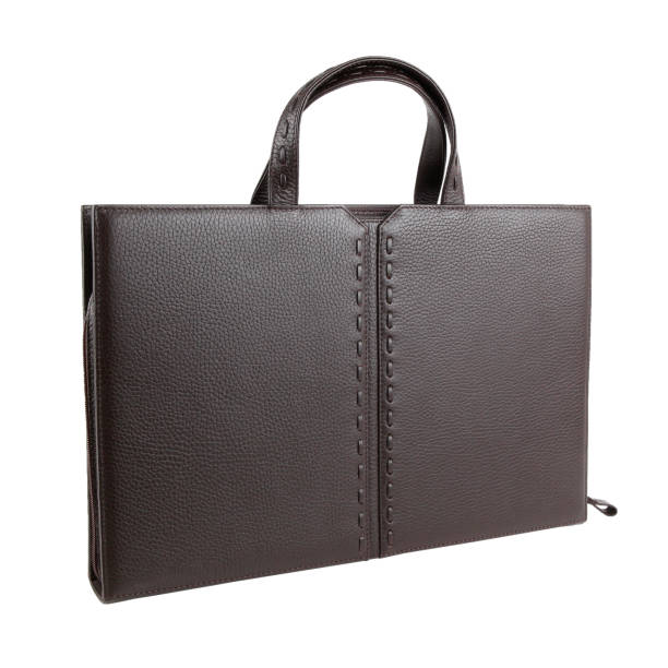Business bag or case in dark brown leather. Isolated on white