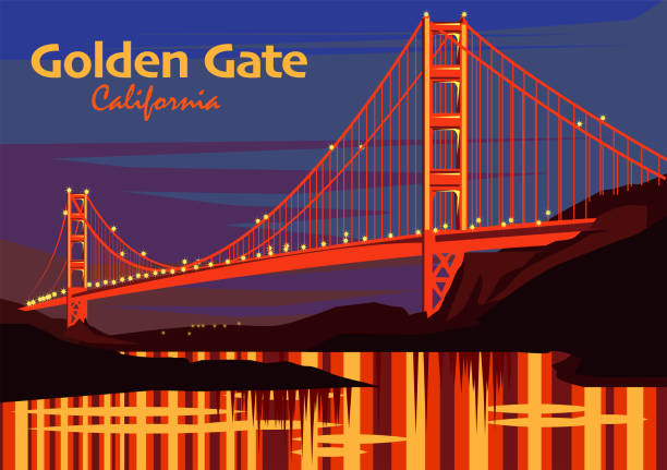 illustrazioni stock, clip art, cartoni animati e icone di tendenza di il golden gate bridge di san francisco - golden gate bridge san francisco county bridge city