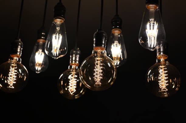 istock Beautiful retro luxury interior bulb lighting lamp decor glowing in dark. 1192678849