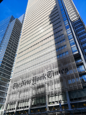 New York - June 08, 2019: The New York Times, founded in 1851, is an American newspaper based in New York City with worldwide influence and readership. It is ranked 18th in the world by circulation and 3rd in the U.S.
