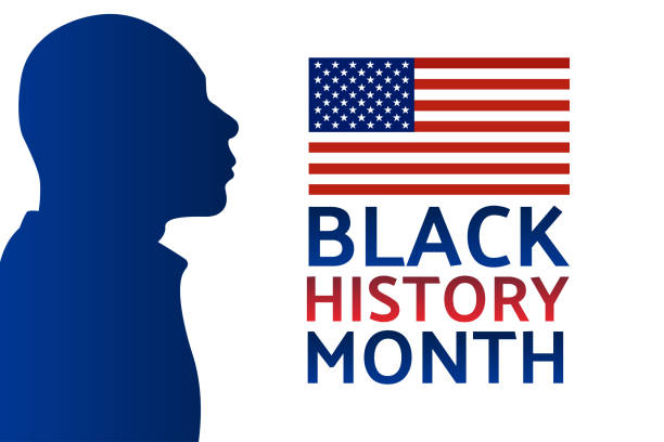 Black History Month concept with silhouette of african american man and beautiful lettering. Patriotic template for background, banner, card, poster with text inscription. Vector EPS10 illustration. Black History Month concept with silhouette of african american man and beautiful lettering. Patriotic template for background, banner, card, poster with text inscription. Vector EPS10 illustration civil rights stock illustrations