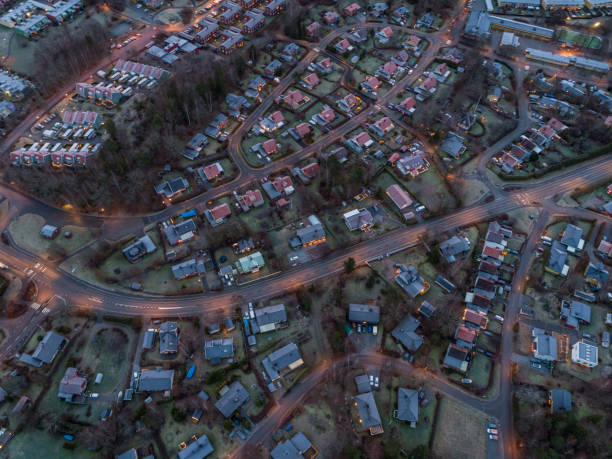 istock Aerial view over a small rural town 1192685665