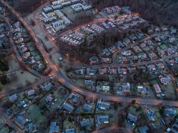 istock Aerial view over a small rural town 1192685673