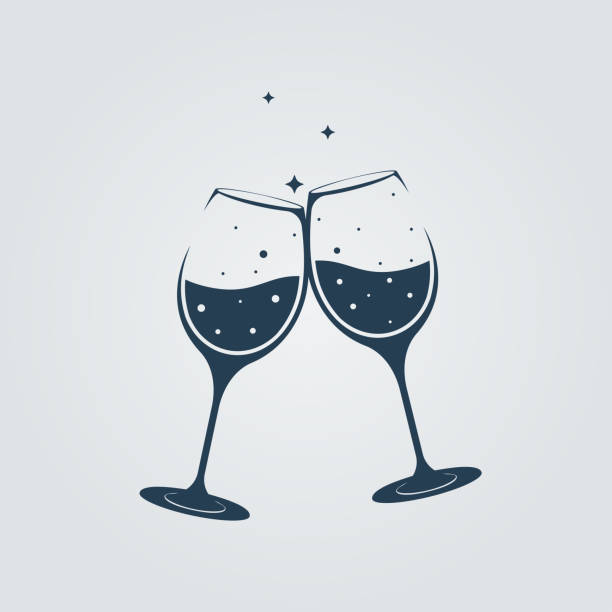 샴페인 잔 2잔이 토스트에 깜박입니다. 벡터 일러스트 플랫 디자인입니다. - wineglass stock illustrations