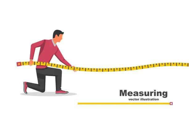 Vector illustration of Measuring tape in the hands of the person making the measurements