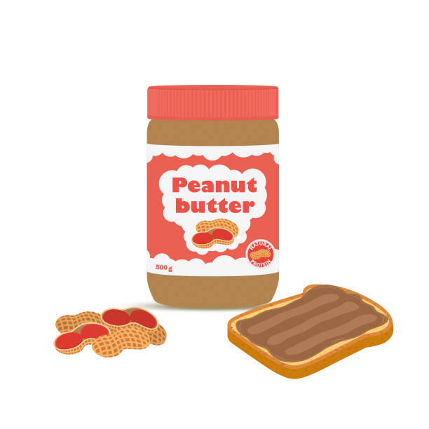 vektor erdnussbutter mit toast, nüsse. fastfood-frühstück - food jar backgrounds breakfast stock-grafiken, -clipart, -cartoons und -symbole