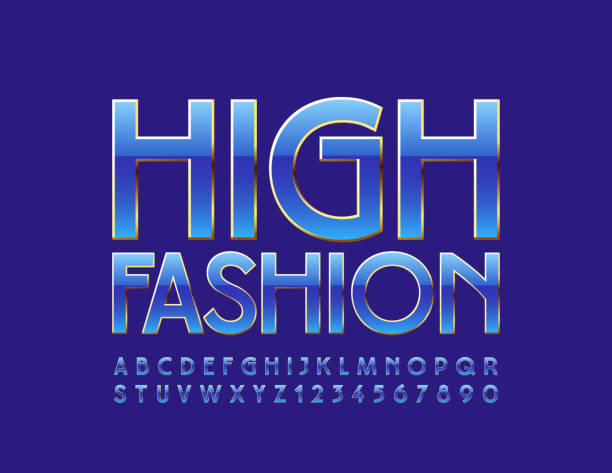 ilustrações de stock, clip art, desenhos animados e ícones de vector chic sign high fashion. elegant alphabet letter and numbers. - capital letter luxury blue image