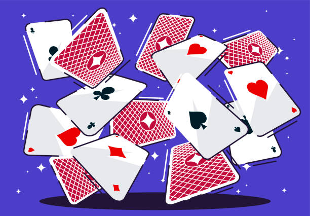 havada uçan poker de oyun kartları vektör illüstrasyon, oyun kartları gömlek, kumar - fortuna illüstrasyonlar stock illustrations