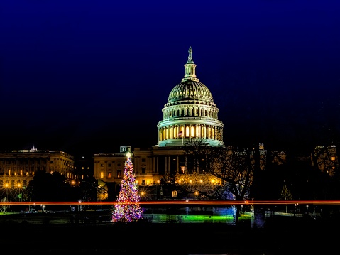 Night Photography capturing the capital lit up with a the colors of Christmas and long exposure